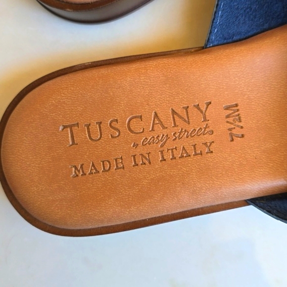 Tuscany Easy Streets blue croc embossed faux leather slides size 7.5 - Picture 2 of 12